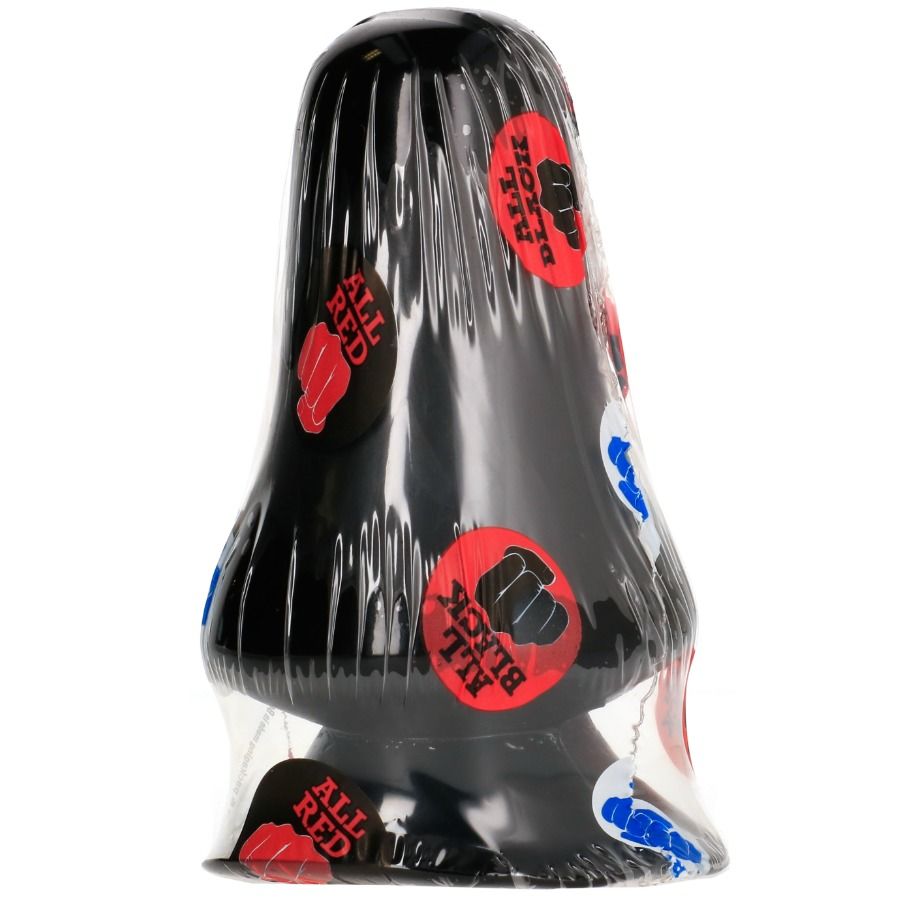 Plug anal All Black silicone de 12 cm dans son emballage plastique a pastilles colorees, forme conique lisse visible, conditionnement scelle de la marque.