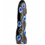Gode realiste noir silicone de 20 cm sous emballage a pastilles bleues, contour penien et gland visibles, conditionnement scelle de la marque.