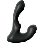 Stimulateur de prostate en silicone noir à la forme ergonomique courbée, branche interne bulbeuse et appui périnéal, conçu pour cibler le point P en douceur.
