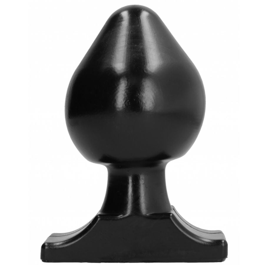 Gros plug anal souple en silicone de 19 cm vu de face, corps conique lisse et base evasee stable, format consequent pour une dilatation maitrisee.
