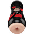 Étui PDX Elite Vibrating Stroker Anal vu de dessus, orifice couleur chair visible dans l'ouverture ovale