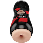 Étui PDX Elite Vibrating Stroker Anal vu de dessus, orifice couleur chair visible dans l'ouverture ovale