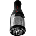 Rotobateur PDX Elite vu de face, fenêtre transparente laissant voir le manchon intérieur texturé, boutons de commande rouges sur la poignée