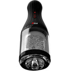 Rotobateur PDX Elite vu de face, fenêtre transparente laissant voir le manchon intérieur texturé, boutons de commande rouges sur la poignée
