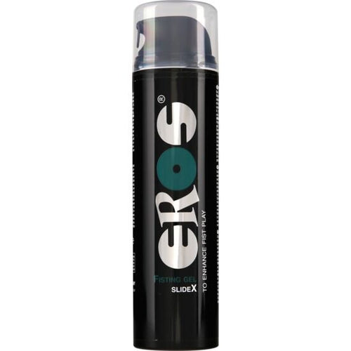 Flacon noir Eros SlideX gel de fisting avec pompe doseuse, lubrifiant longue duree pour jeux anaux intenses, compatible silicone latex et verre
