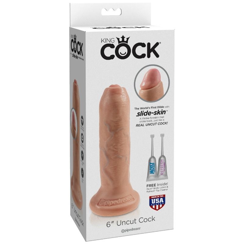 Gode réaliste non circoncis avec prépuce mobile King Cock — vue de profil