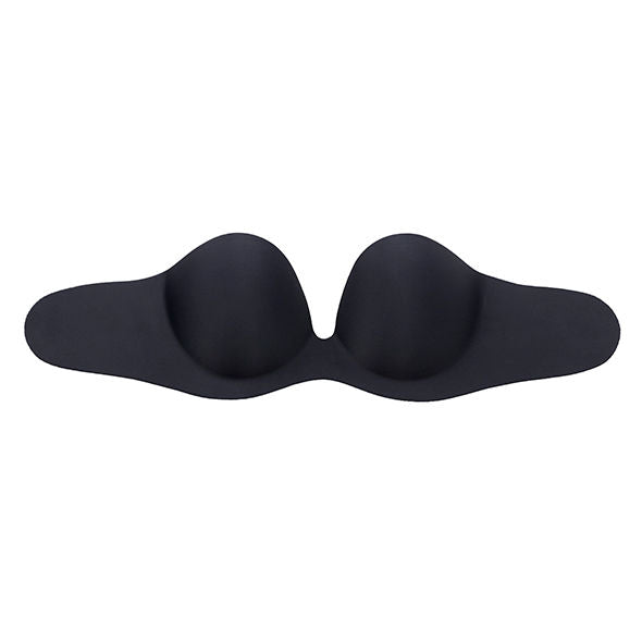 Soutien-gorge adhesif Gala noir vu de face a plat, deux coupelles balconnet push-up sans bretelles a surface lisse, armatures integrees pour un effet decollete.
