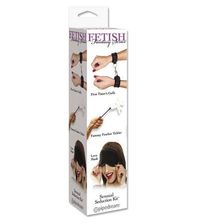 Coffret de séduction menottes masque et plumeau — détail produit