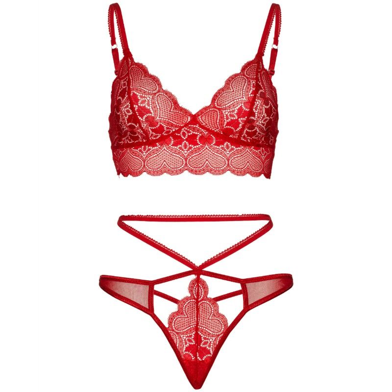 Ensemble bralette et string Sweetheart dentelle rouge — vue de profil