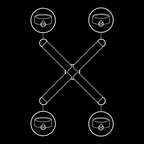 Schema noir et blanc du hogtie Fetish Submissive illustrant les quatre manchettes reliees en croix pour poignets et chevilles, pictogramme d'utilisation sans element anatomique.