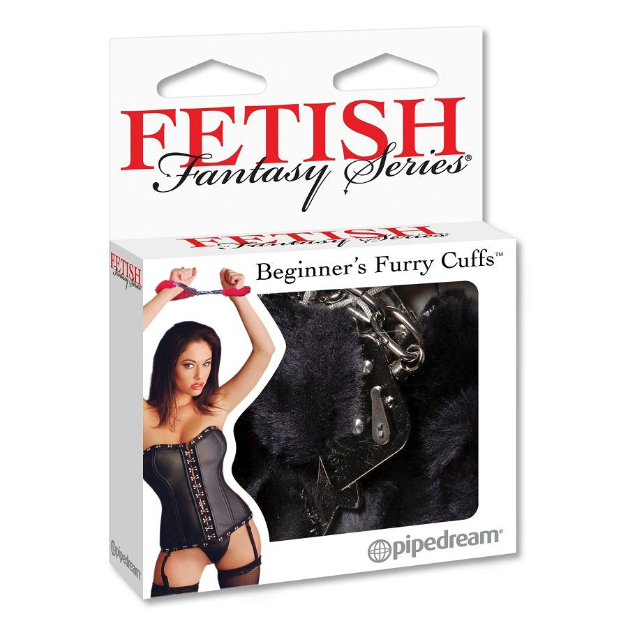 Emballage des menottes fourrure noire Fetish Fantasy Series Beginner's Furry Cuffs
