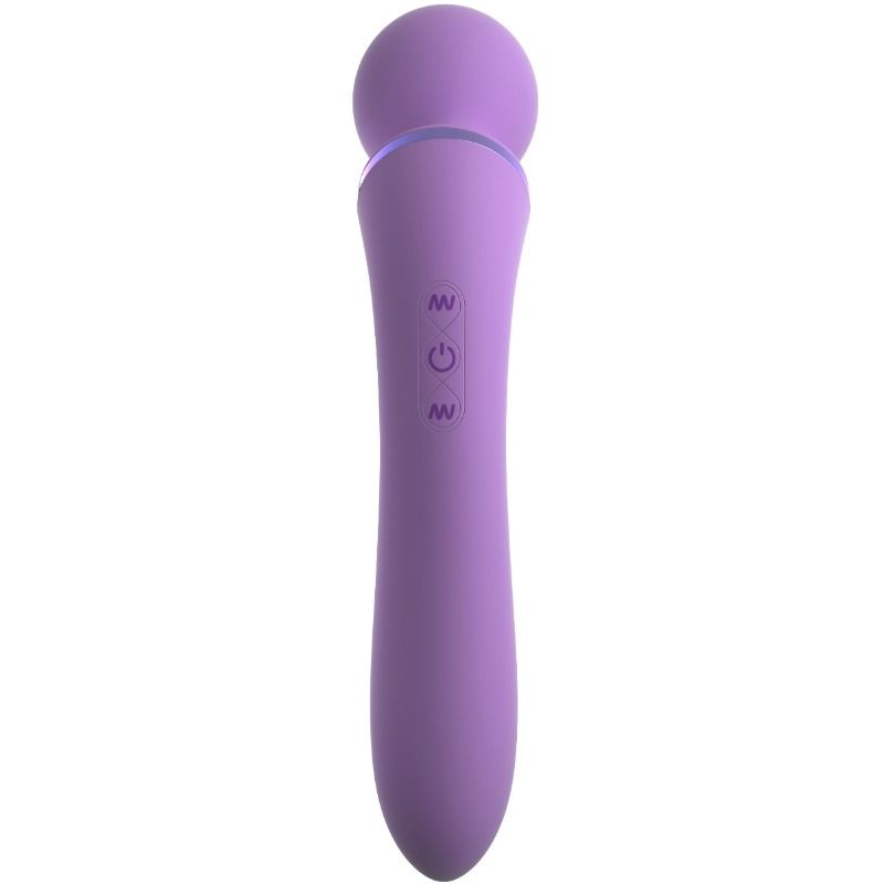 Duo Wand Massage Elle lilas, vue de face verticale montrant les trois boutons de commande sous le col
