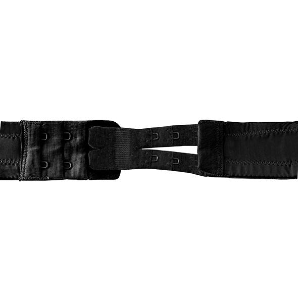 Rallonge de contour noire a 2 crochets posee a plat, bande elastique discrete pour ajouter de l'aisance a un soutien-gorge trop juste.