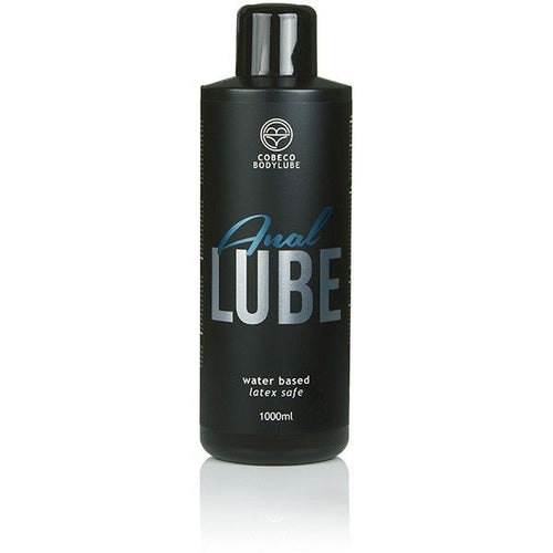 Grand flacon noir Cobeco Oral Lube base eau 1000 ml, capuchon poussoir, lubrifiant anal texture epaisse glissante hydratant format familial water based latex safe