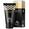 Tube et boîte Titan Gel Gold à motif noir et or, mention « Special Gel for Men »