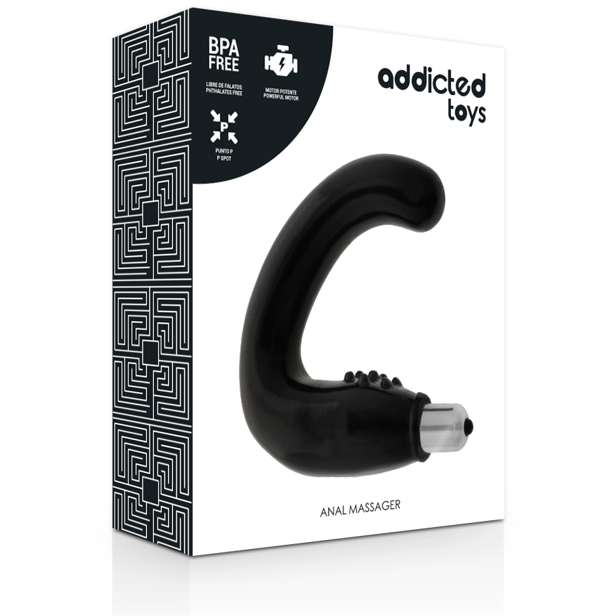 Boite Addicted toys Anal Massager et masseur prostate vibrant TPR noir, bille vibrante a la base, conçu pour stimuler prostate et perinee en douceur.