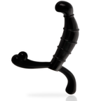 Stimulateur prostate Addicted toys en TPR noir, tige annelee courbee avec poignee externe et appui perineal, 11,3 cm pensee pour la prostate masculine.
