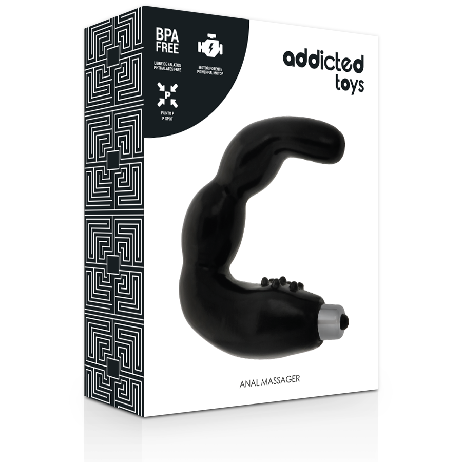 Boite Addicted toys Anal Massager et masseur prostate vibrant TPR noir, relief a picots et capsule vibrante, cible prostate et perinee en douceur.