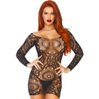 Mini-robe dentelle manches longues noire taille unique — vue principale