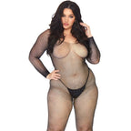 Bodystocking manches longues résille cristallisée noir — vue de profil