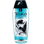 Flacon Toko Aqua Shunga bleu de face, lubrifiant naturel base eau 165 ml ultra soyeux, soluble a l eau, compatible preservatifs et accessoires latex, entretien simple