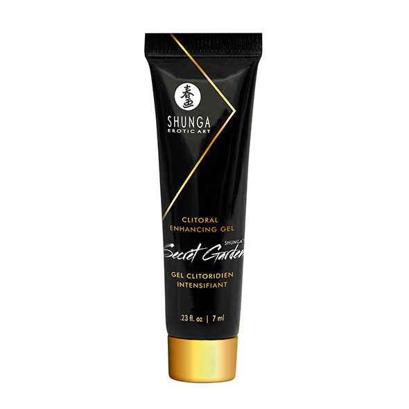 Tube noir Shunga Secret Garden gel clitoridien intensifiant 7 ml du coffret Naughty Geisha, presente seul, soin sensoriel inclus dans le coffret bien etre a deux