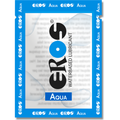 Dosette de lubrifiant Eros Aqua base eau 4 ml, sachet bleu et blanc, formule sans saveur incolore et inodore sensation de fraicheur compatible preservatifs latex.