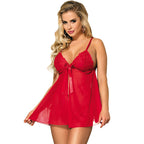 Babydoll rouge à nœud et lacets floraux — vue principale