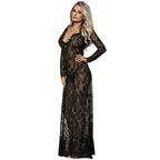 Robe longue noire manches longues lacets fleuris — détail produit