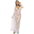 Robe longue blanche manches longues lacets fleuris — vue principale