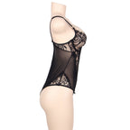 Teddy noir à dentelle florale et franges grande taille — détail produit