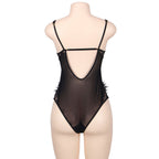 Teddy noir à dentelle florale et franges grande taille — vue de profil