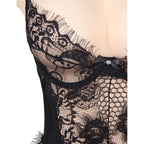 Teddy noir à dentelle florale et franges grande taille — vue de dos