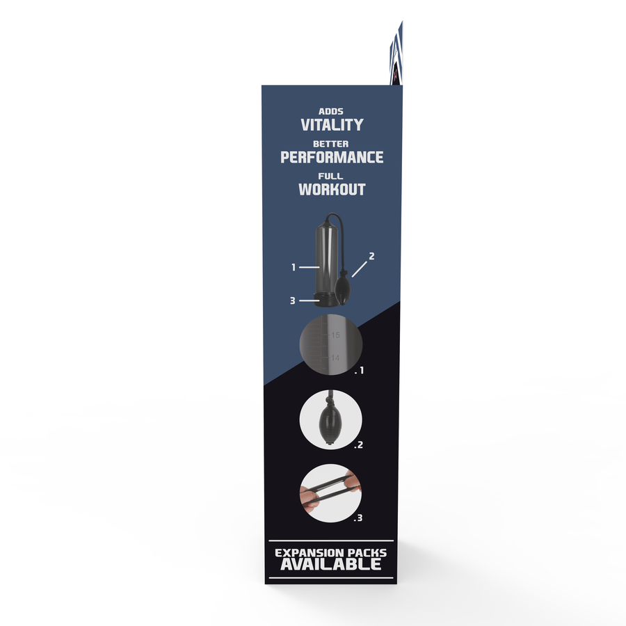 Boite Addicted Power Pump RX3 face avec slogans vitality et performance, schema de mise en place et expansion packs available, accessoire sans anatomie.