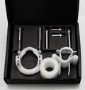 Coffret du systeme JES-Extender : barres metalliques de traction reglables, anneau de base en silicone et clips tete, dispositif certifie pour extension penienne progressive 600-1500 g.