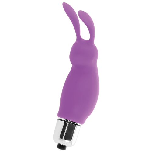 Mini vibromasseur bullet Roger violet en silicone, oreilles de lapin clitoridiennes et embout metallique, format compact discret pour stimulation ciblee.