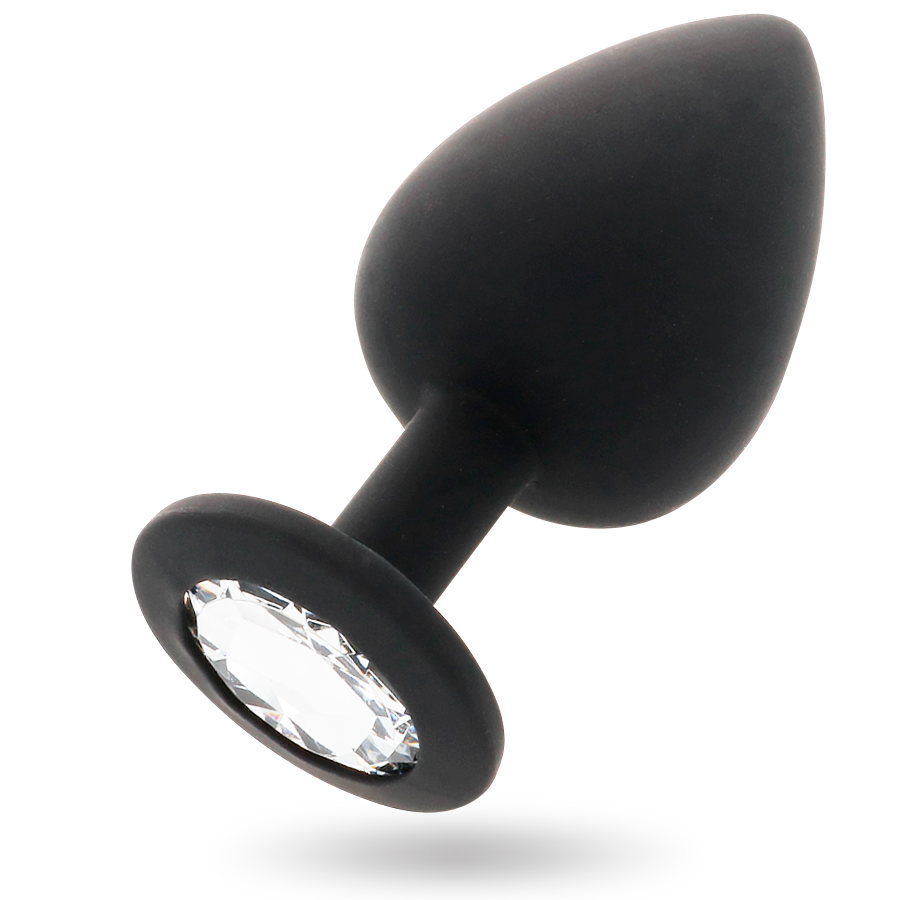 Plug anal silicone noir base diamant — vue principale