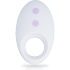 Telecommande sans fil blanche du vibromasseur couple Rin, gros plan sur ses deux boutons de commande permettant de piloter a distance la double stimulation etanche.