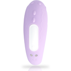Vibromasseur couple Rin en silicone lila vu de dos, mettant en avant le large diametre de la branche interne et les contacts de charge, pour intensifier la sensation a deux.