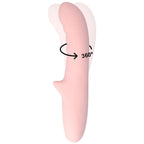 Vibromasseur point G rose presente avec un schema de rotation 360 degres, illustrant la sphere rotative de la tige en silicone souple a double moteur pour le point G.