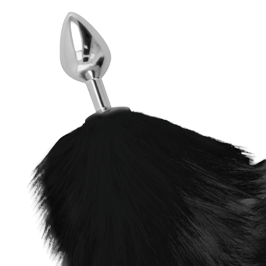 Plug anal argent avec queue noire — vue de profil