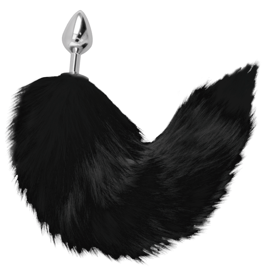 Plug anal argent avec queue noire — détail produit