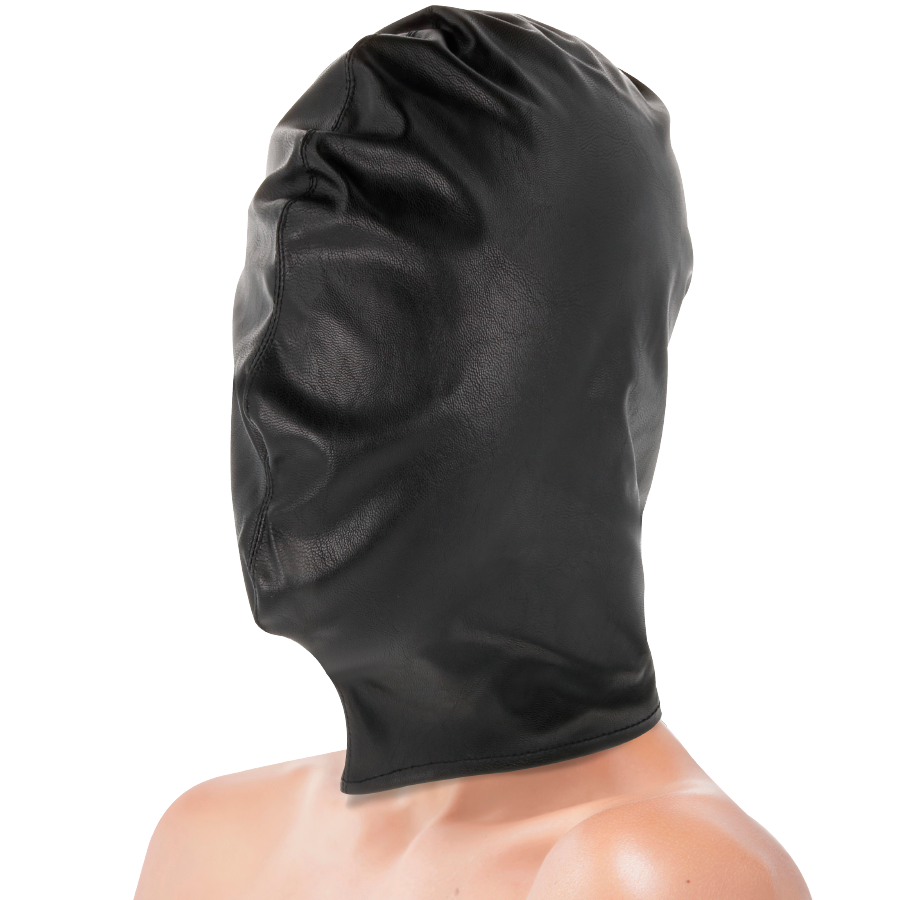 Cagoule de subjugation en satin noir — détail produit