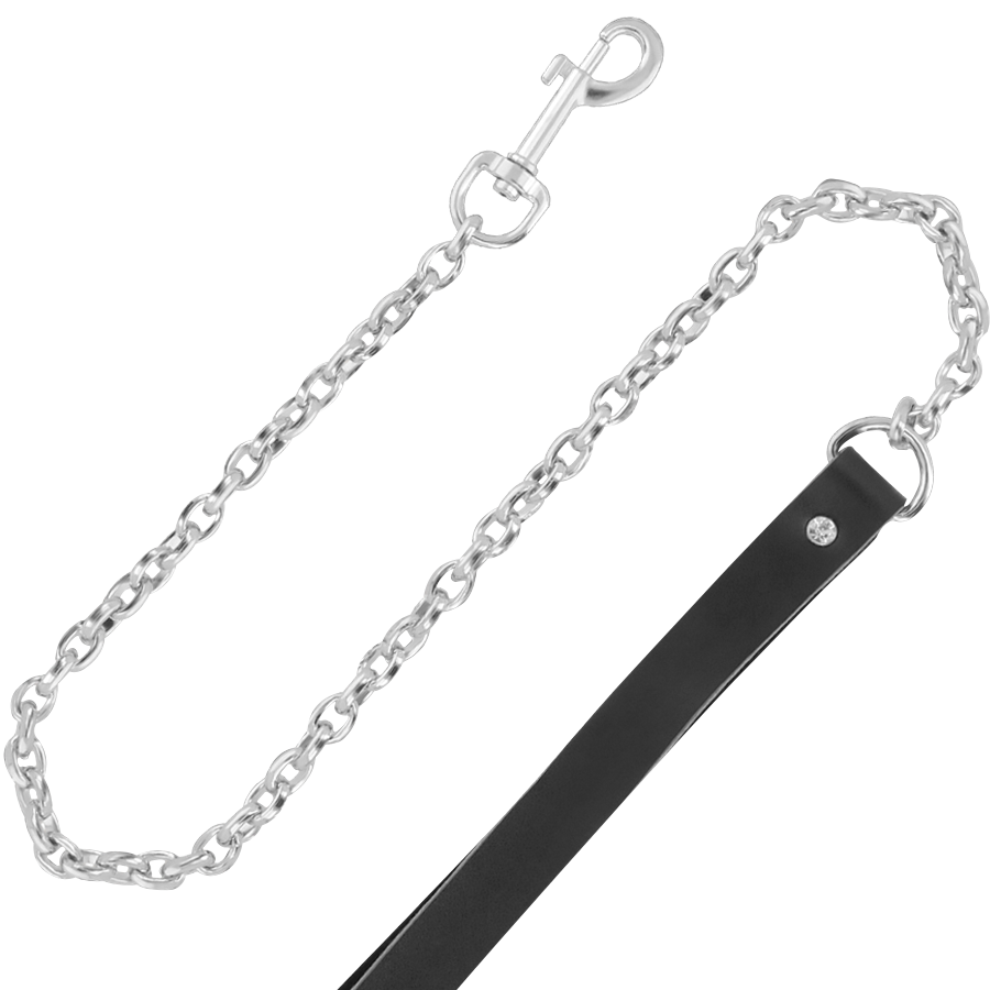 Collier en cuir avec laisse à maillons — vue de profil