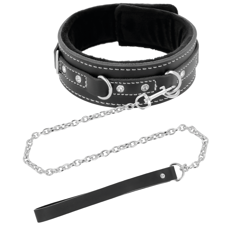 Collier en cuir avec laisse à maillons — détail produit