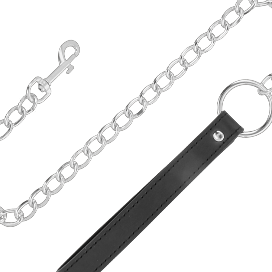 Collier de posture en cuir avec laisse à chaîne — vue de profil