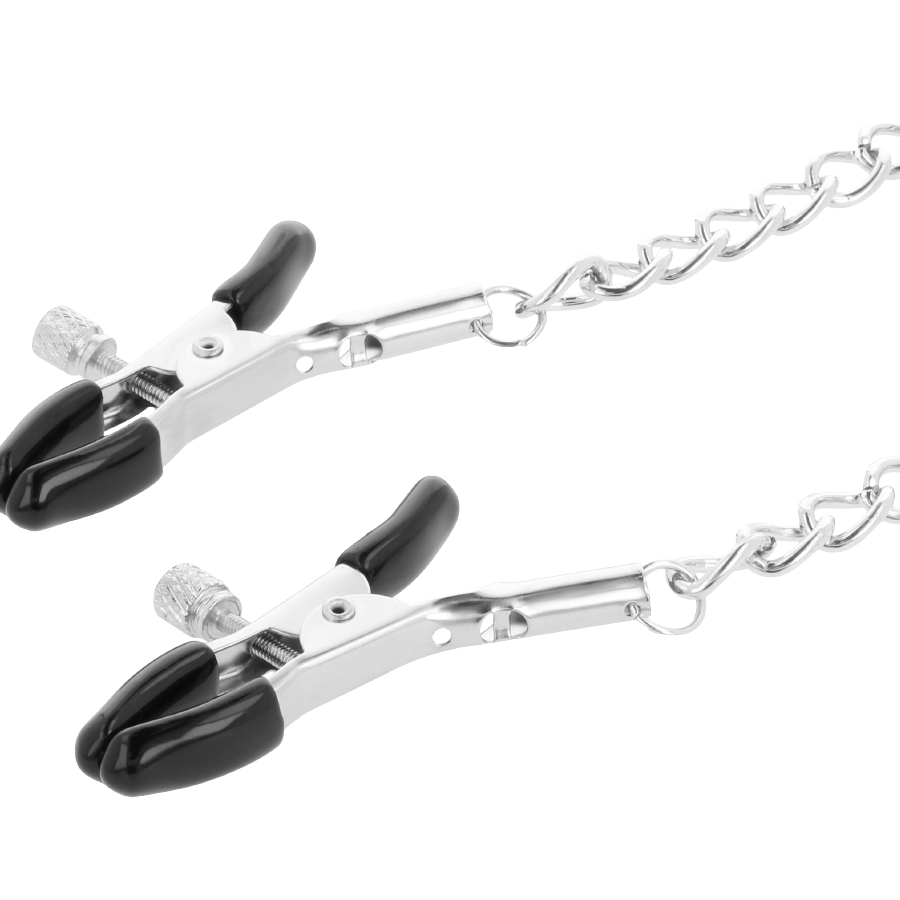 Collier avec pinces nipple noir cuir PVC — vue de profil