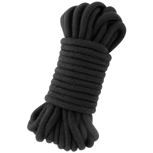 Corde de bondage japonaise en coton noir Darkness enroulee en faisceau. Coton doux sur la peau et maniable a bonne tenue des noeuds pour le shibari et la domination.