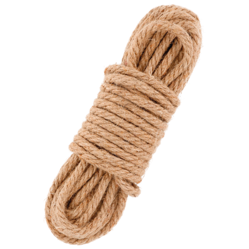 Corde de bondage japonaise en jute Darkness, enroulee en faisceau. Fibre naturelle a bonne tenue des noeuds pour les jeux de shibari et de restriction du corps.