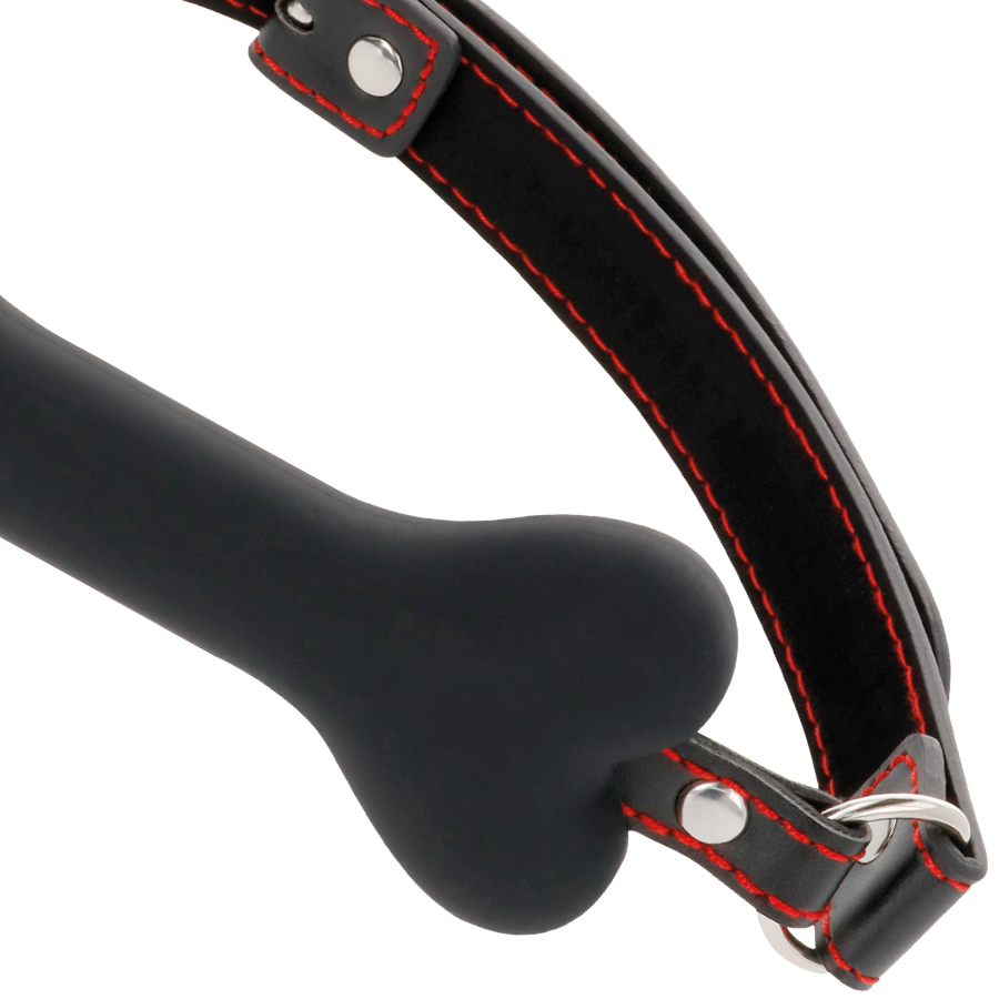 Bâillon silicone forme os deux sangles — vue de profil